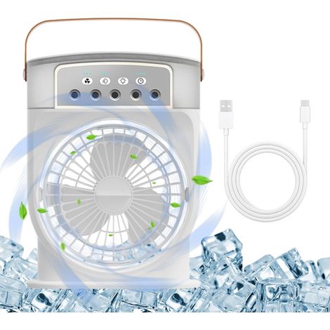 Ventilateur évaporatif 3 vitesses 600 ml, LED arc‑en‑ciel portable (1/5)
