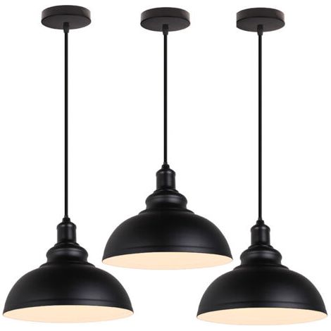 royaluxe- (3PCS)Suspension Luminaire Rétro Vintage Lustre D'Intérieur Abat-Jour En Métal Douille E27 Pour Bar, Grange, Café, Loft, Noir (1/5)