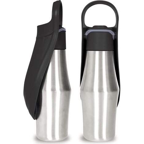 750 ML Gourde pour Chien Promenade Gourde Chien Isotherme Bouteille d'eau pour Portable Acier Inoxydable 304 Bol d'eau De Voyage pour Et Chat (Noir) (1/5)