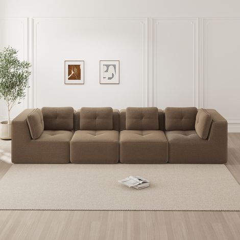 Modulares Ecksofa ohne Aufbau mit breiten Armlehnen Cord Braun OKMYHOME (1/5)
