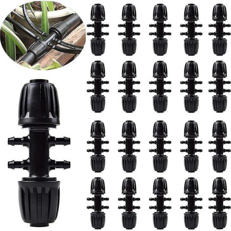 20pcs Garden Irrigation Hose Connector, Drip Irrigation Barbed T-connectors For 1/2 Inch To 1/4 Inch Irrigation Tube 6 Way Watering Accessories, Black (1/5)