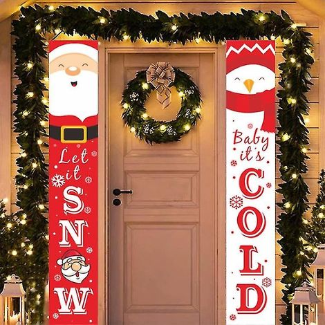 Bannière de Noël, décoration de Noël, panneau rouge de bienvenue pour le porche, joyeux Noël et décoration de Noël (1/5)
