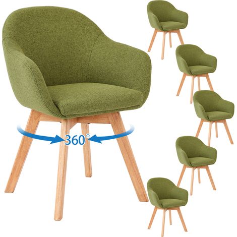 GOEURVANT Lot de 6 Chaises de Salle à Manger Vert Mousse en Tissu Texturé - Chaise Pivotante à 360°, Assise Ergonomique, Rembourrage Dense, 150 kg (1/5)