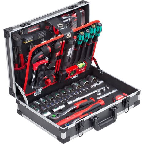 Meister Werkzeugkoffer 131-teilig - Mit Qualitätswerkzeug von Knipex & Wera - Stabiler Alu-Koffer / Profi Werkzeugkoffer befüllt / Werkzeugkiste / Werkzeugbox komplett mit Werkzeug / 8973750