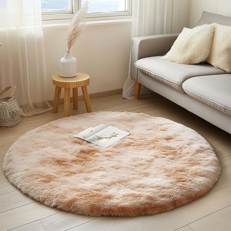 Tapis Rond Salon Moderne Descente de lit Chambre Grande Tapis Antidérapant pour Maison Salon Chambre Enfant (Blanc Kaki, 80cm) (1/5)