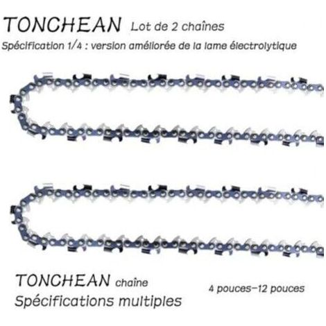 Lot de 2 chaînes de tronçonneuse 1/4' 32 maillons Lame galvanisée renforcée Faible rebond pour coupe précise - 5pouces (1/5)