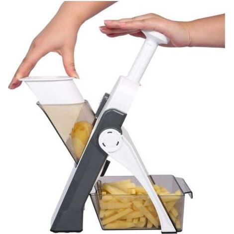 Mandoline de Cuisine Manuelle Multifonction Tous Coupe Légumes Lame en acier inoxydable, Julienne, Cubes, Fcoupe Patate Frite carotte, tomate (Gris) (1/4)