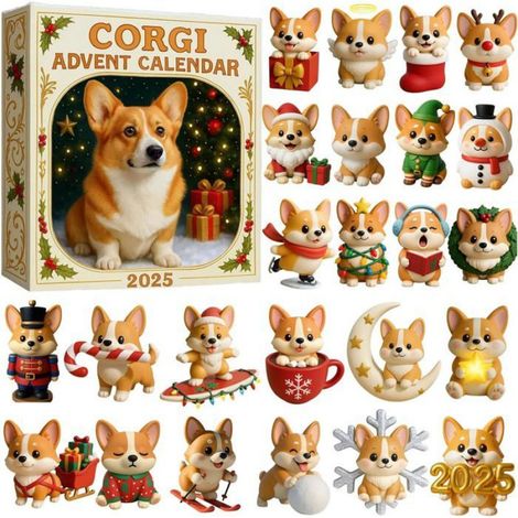 Calendrier de l'Avent - - Corgi 2025 - 24 mini-ornements - Décoration de Noël