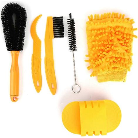Kit de nettoyage de vélo 2024 : brosse pour chaîne et pneus, grattoir et gants.
