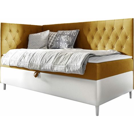 Cama continental Lucus III, Soft 017 + Fresh 37, Individuales, Continental, 100x200, Cuero ecológico, Tapiz, Somieres, 108x208x115cm (1/5)