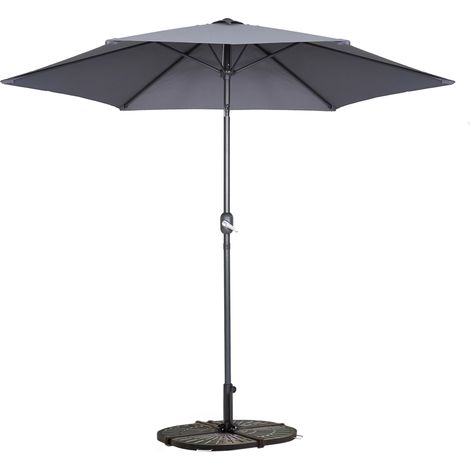 Parasol droit inclinable 3m et 4 dalles lestées aluminium gris (1/5)