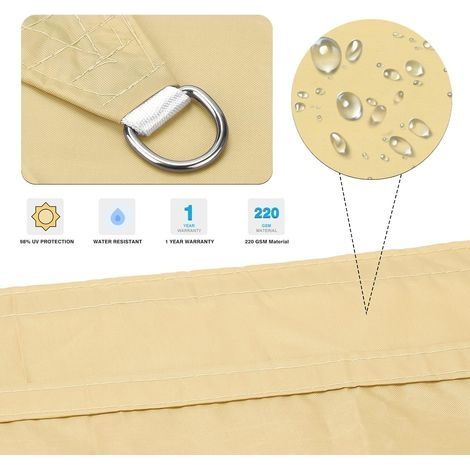 Rechteckiges Sonnensegel 3x4m, cremefarben, wasserdicht, UV-Schutz, für Garten, Terrasse, Patio und Pool, inklusive Seil (1/4)