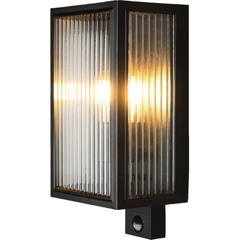 Lampe murale Carpi Noir avec verre nervuré et capteur - 7362-751 (1/2)
