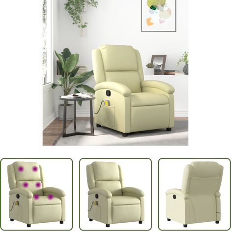 vidaXL Fauteuil de massage inclinable crème cuir véritable (1/5)