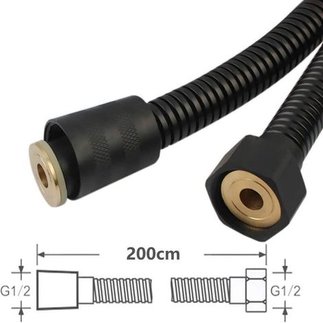 Tuyau de Douche Universel 2m Noir en Acier Inoxydable Flexible de Douche Anti-Torsion et Anti-Corrosion G1/2 (1/4)