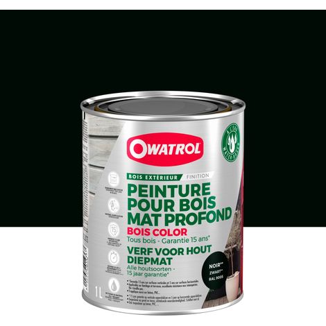 Owatrol-BOIS COLOR-Peinture pour bois extérieur opaque - Finition Mate-Noir Profond (RAL 9005) 1 litre