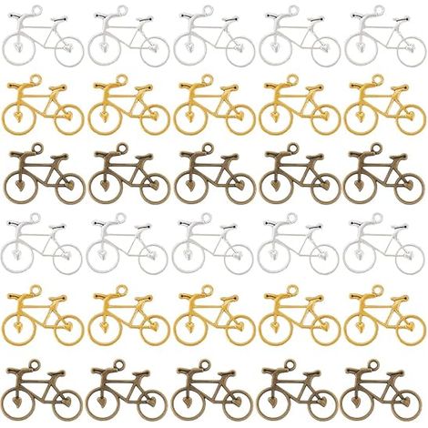 1 Schachtel mit 60 Fahrradanhängern in 3 Farben, silberne Fahrradanhänger für Räder, Kettenanhänger aus Metall für Fahrzeuge, kleine Fahrradanhänger für DIY-Schmuckherstellung, Halsketten, Armbänder u