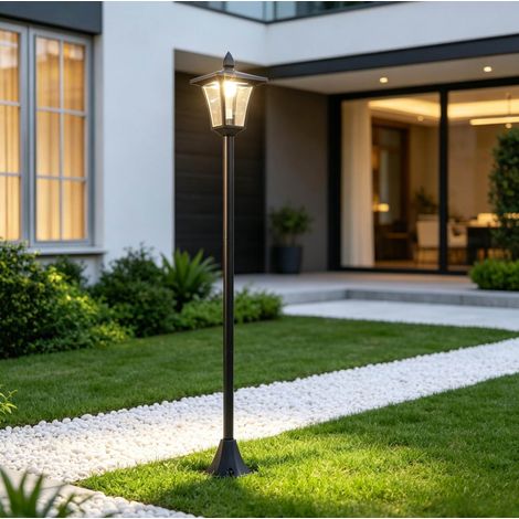 Solar-LED-Gartenlaterne schwarz 18 x 18 x 160 cm OKWISH (1/5)