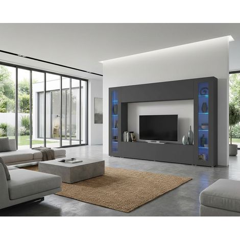 Ensemble TV mural moderne 4 éléments anthracite mat Maroussia (1/5)