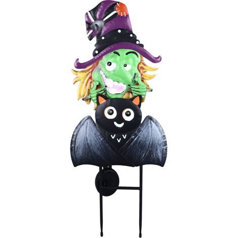 Halloween-Gartenstecker, solarbetrieben, Hexen- und Fledermaus-Design, robuste Metall-Wegeleuchten zur Dekoration (1/5)
