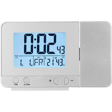 Multifunktionaler digitaler LED-Wecker mit Projektion, Thermometer und USB-Anschluss (Silber) (1/5)
