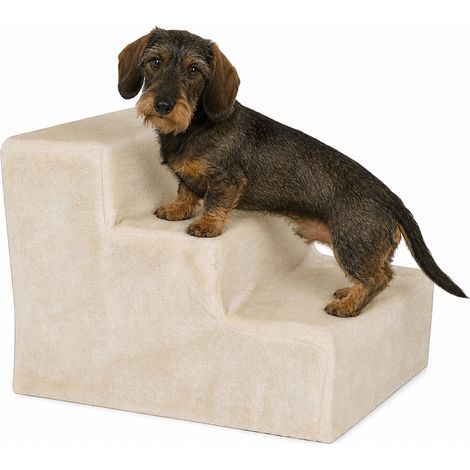 lionto Hundetreppe, weich gepolstert & gelenkschonend, rutschfest & stabil, mit abnehmbarem Plüschbezug, 46x36x34 cm, beige