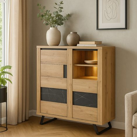 Buffet haut contemporain bois effet céramique HORACE (1/4)