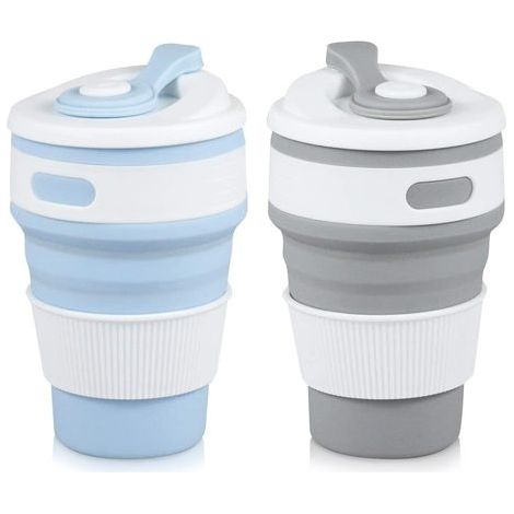 Gobelets de voyage pliants, paquet de 2, gobelets en silicone avec couvercle, gobelets de camping et de randonnée, réutilisables, pour le camping, la randonnée, les voyages, le pique-nique, 350 ml (1/5)