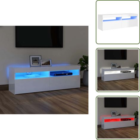 Meuble TV avec lumières LED blanc brillant 120x35x40 cm - Meuble Tv - Meuble Téléviseur - Armoire Tv - Télévision Murale - Support Tv (1/5)
