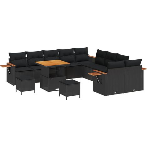 Garden Sofa Set with Cushion 17 pcs Black Poly Rattan vidaXL