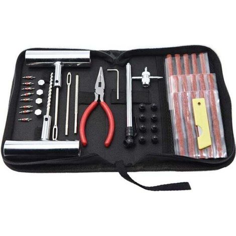 Kit Reparation Pneu Voiture,46PCS Kit Meche Pneu Crevaison,Kit Anti-crevaison Voiture Tubeless,Outil Réparation Pneus pour Voitures/Motos/Camions/VTT/Tracteurs/Camping-Cars/SUV/Camionnettes (1/5)