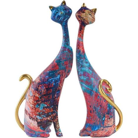 Dekorative Katzenstatue – 24,5 cm große Ölmalerei aus Harz, ideales Geburtstagsgeschenk für katzenliebende Frauen
