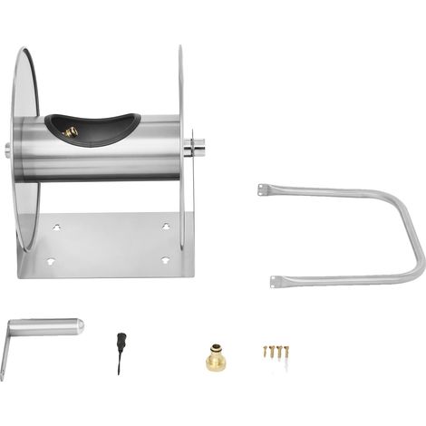 Soporte para enrollador de manguera de jardín, construcción de acero resistente, opciones de montaje versátiles, color plata. (1/2)