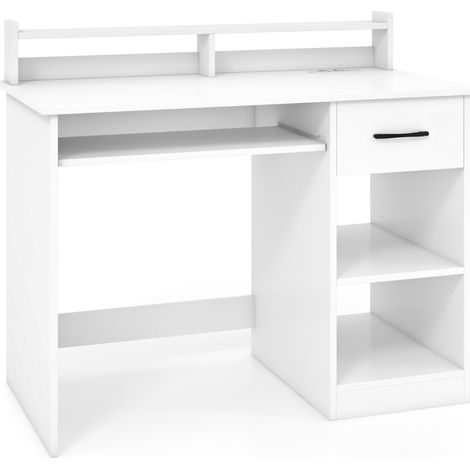 Scrivania computer con ricarica USB Type-c presa corrente vassoio tastiera Bianco (1/4)