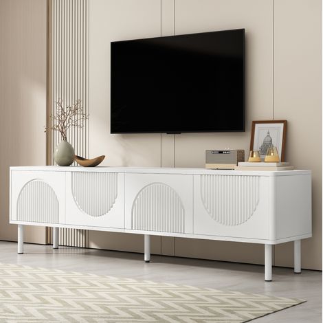Modernes TV-Lowboard 180 cm Weiß mit Stauraum und Kabelmanagement (1/5)