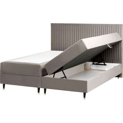 Lit Divan avec Rangement en Velours 180 x 200 cm Continental Taupe Dame