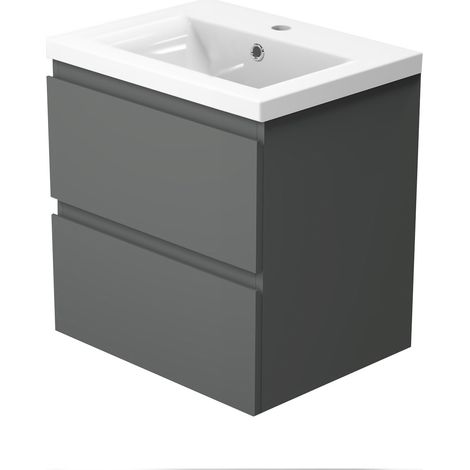 Océan 500(L)x385(W)x490(H)mm meuble arthracite, meuble de salle de bain avec vasque, 2 tiroirs (1/5)