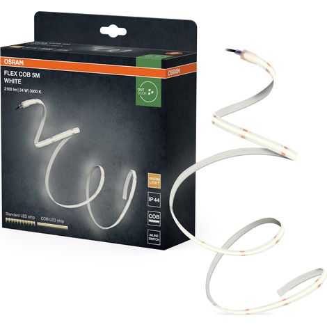 Ruban LED FLEX COB OUTDOOR 5M, blanc, 22W, 800lm, lumière blanc chaud, technologie COB, répartition lumineuse homogène, longue durée de vie, installation facile, indice de protection IP44, 3000K (1/3)