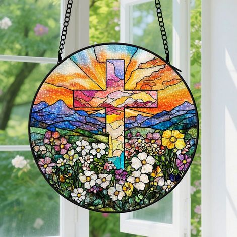 Suspension en vitrail - Attrape-soleil coloré en verre, décoration intérieure élégante, cadeau Fête des Mères, Noël pour femme, homme 9cm (1/5)