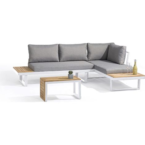 Dcb Garden – Salon de jardin modulable 4 places en bois d'acacia et aluminium – Coussins déhoussables – Confort optimal pour extérieur
