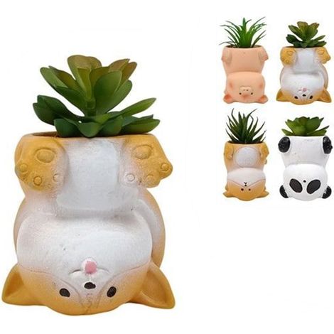 TrAdE Shop Traesio - Set 12pz Vaso Portafiori Forma Animaletto Capovolto Con Pianta Grassa 4 Modelli 660935 - (1/3)