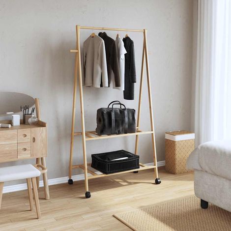 Porte-vêtements et étagères et roulettes 96x45,5x155,5cm bambou (1/5)