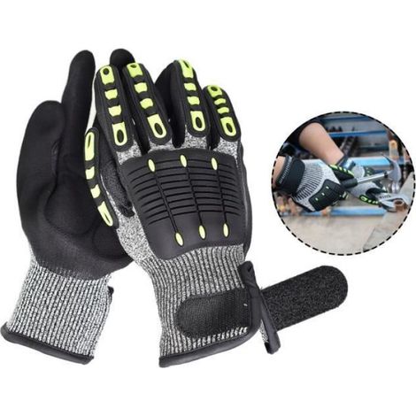 Taille S - Gants Anti-Vibration, protection Anti-Impact TPR avec poignée, gants de sécurité enduits de caoutc (1/4)