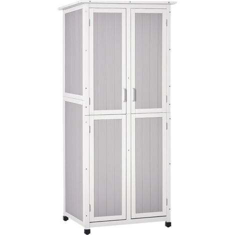 Abri de jardin en sapin 3 niveaux avec toit bitumé et crochets, rangement outils 77×58×175 cm gris