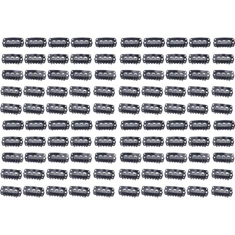 100 pièces attaches à cheveux en U 2,3 cm, 6 dents en acier inoxydable noir, accessoires pour perruques et extensions capillaires (1/5)