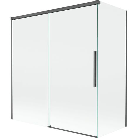 Mexen Rox Duschabtrennung Badewanne 2-flügelig Schiebbar 150 + 70 x 150 cm, transparent, gebürstetes Gun Gray - 8C9-150-070-66-