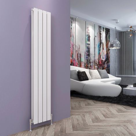 ELEGANT 1600 x 300 mm White Modern Vertical Column Designer Rads Double Panel Radiator Heater + White Thermostatic Radiator Valves (1/5)