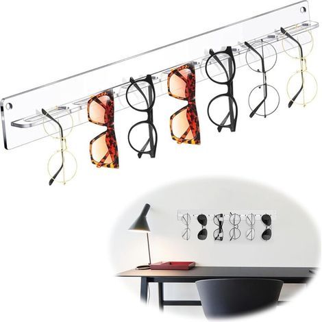 Rangement Lunette Mural Porte Support - Rack Organisateur en Acrylique 7 Fents pour L'organisateur Lunettes de Soleil Lecture d'oreille Colliers Bracelets, 38cm3.8cm, Transnt (1/5)