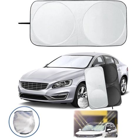Parasol universal para coche, Parasol plegable para parabrisas, Protección UV, Parasol plegable con doble anillo (aislante térmico), 150 x 70 cm (1/5)
