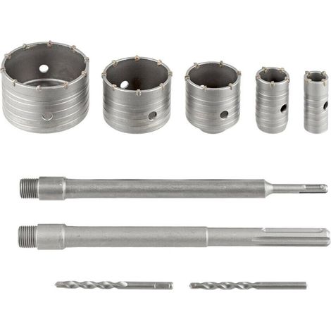 Kit 9 Frese Carotatrici Fresa Muro 30 40 65 80 100 Mm Asta Sds Max Sds Plus